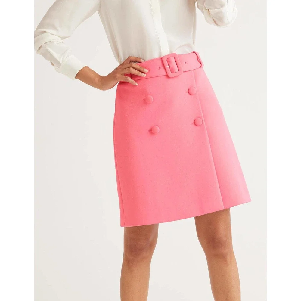 Boden Belted Four-Button A-Line Skirt - Abstract - Pink/Crayon Pink - Picture 6 of 14